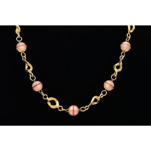 Wilma Spagli Vintage Necklace Artisan Beaded Gold Chain Linked Chic Signed BinK